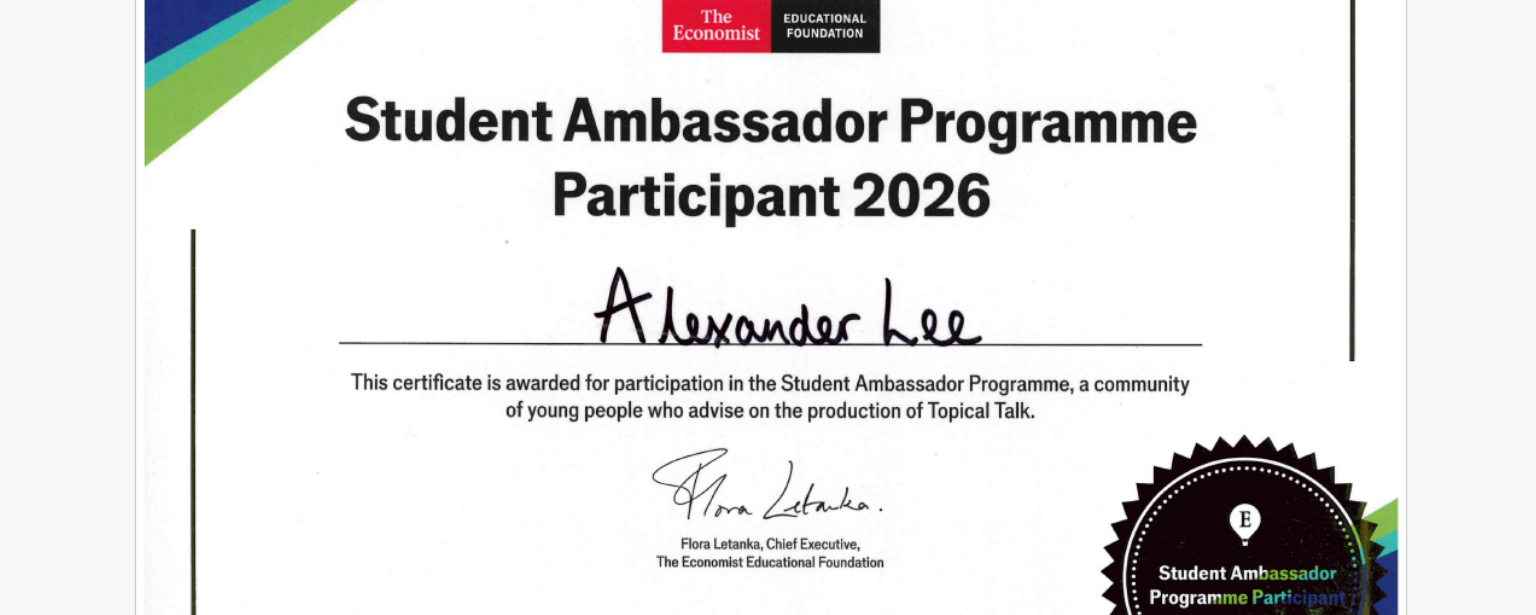 Das KCG ist stolz auf seinen Student Ambassador Alexander Lee